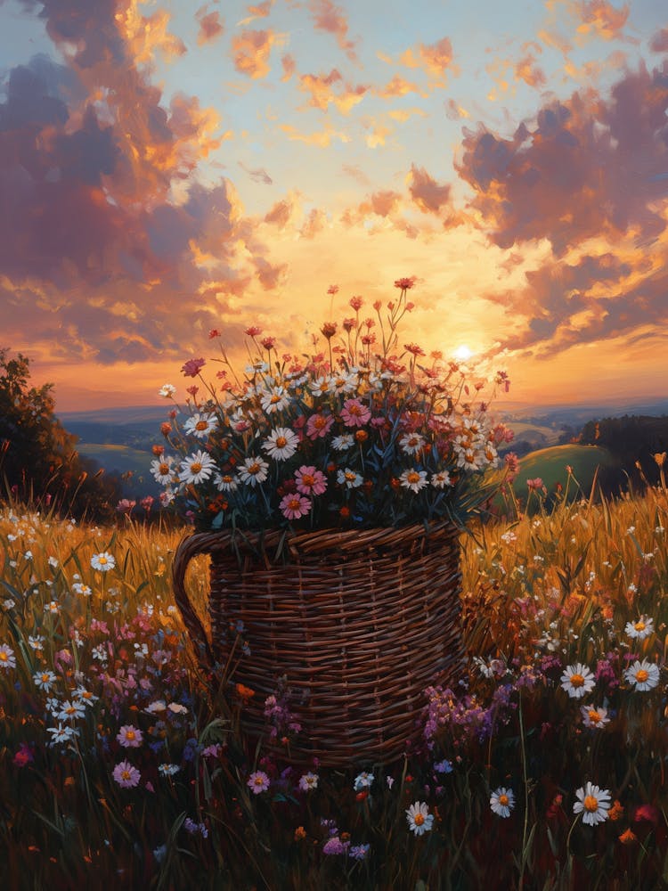 Basket Of Flowers in Springtime