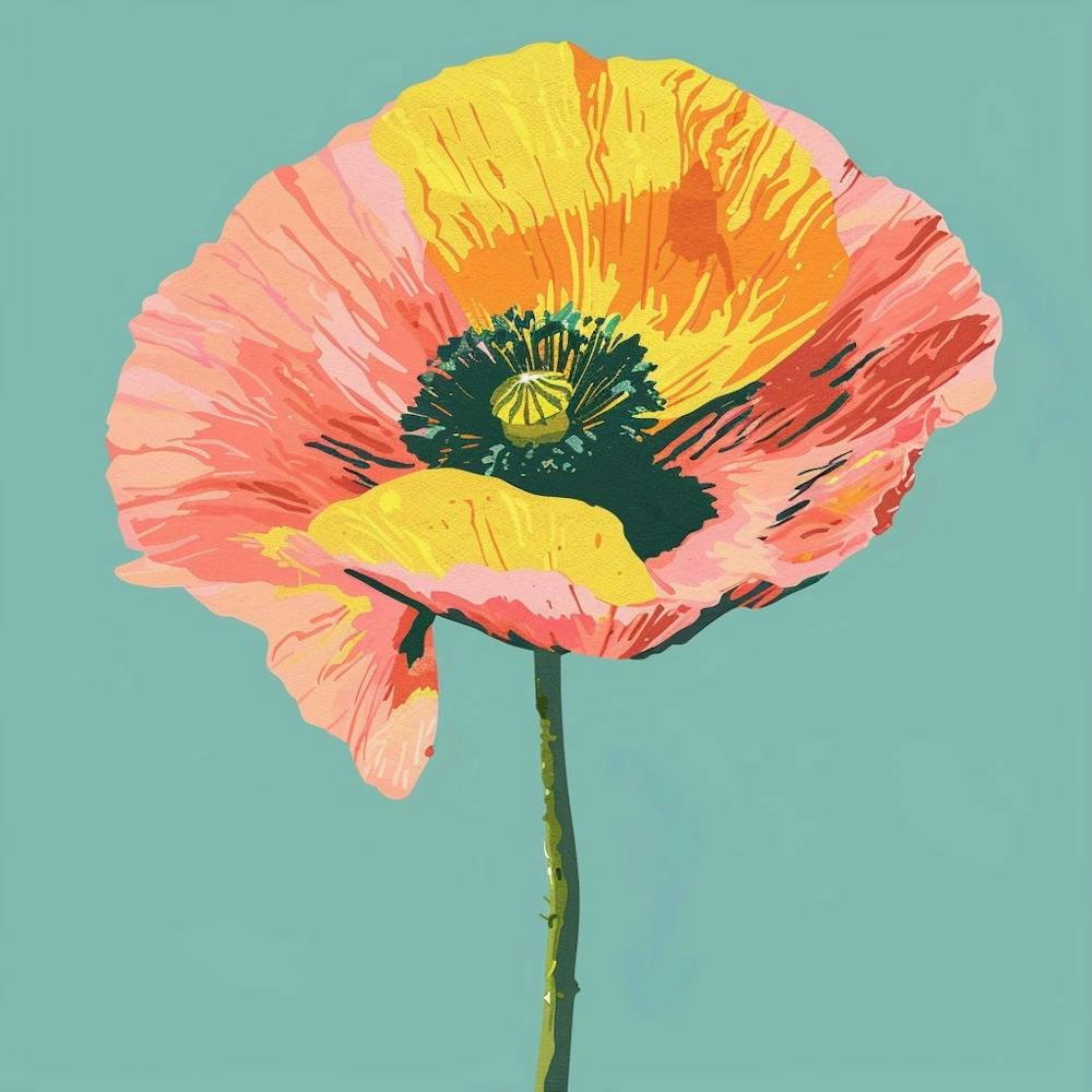 Poppy 2 Square Flower Illustration