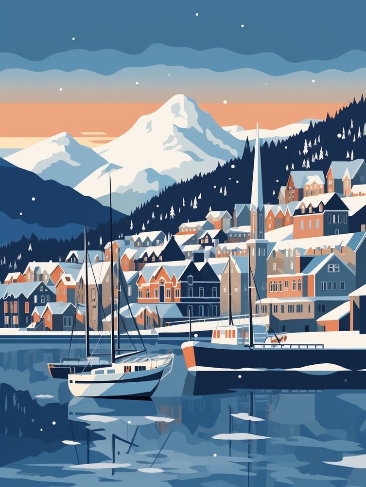 Winter Reise Nacht Illustration Troms Norwegen 1