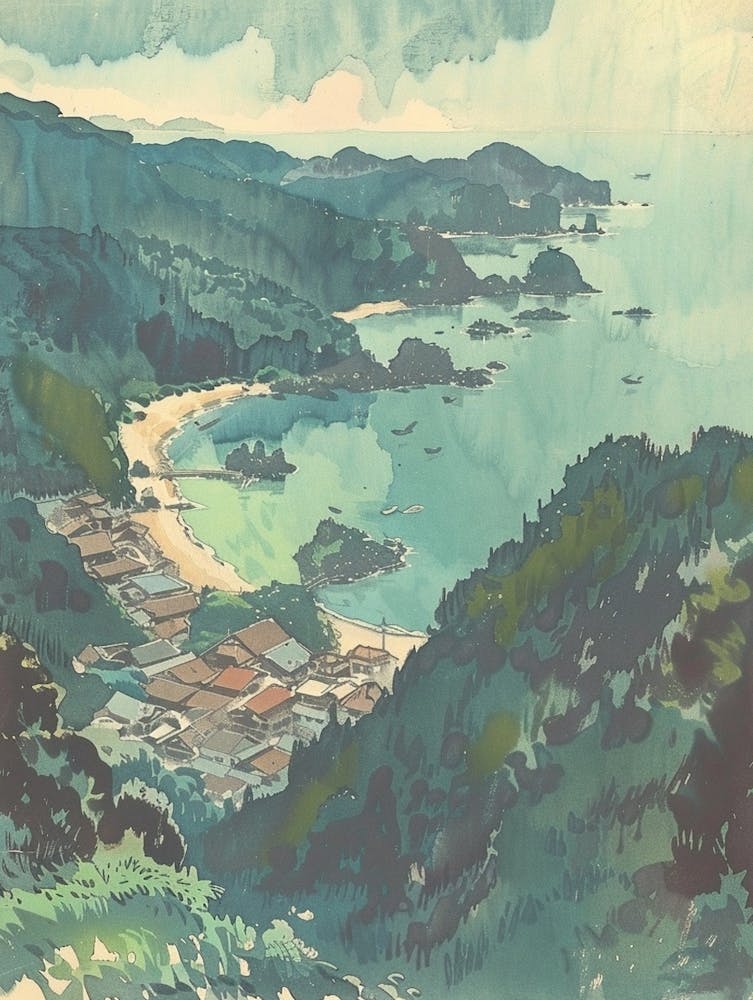 Izu Peninsula Japan 3 Retro Illustration