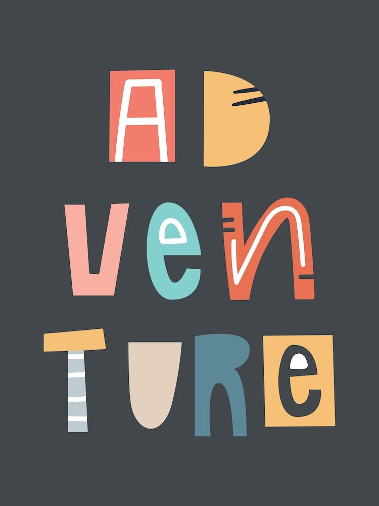 Adventure Neutral Nursery Kids Word Art Black