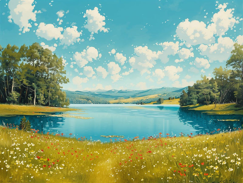 Lake And Flowers