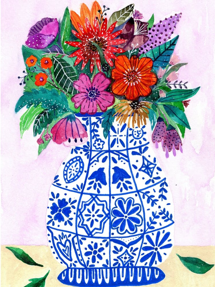 Stillleben Mexikanische Fliesen Bunte Blumen Modern Floral