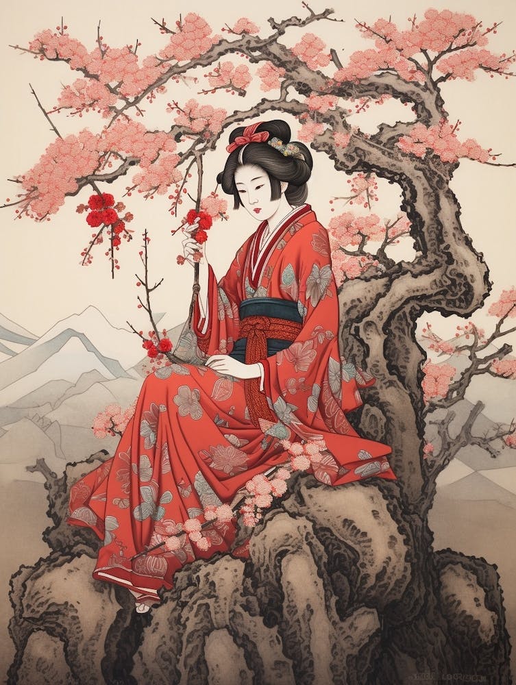 Yama Zakura Mountain Cherry Vintage Japanese Botanical And Geisha