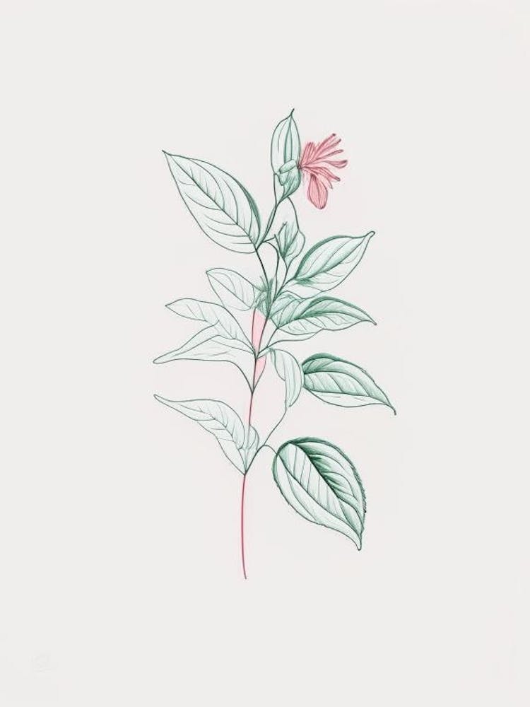 Peppermint Floral Minimal Line Drawing 1 Flower