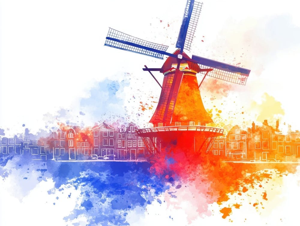 Watercolor Of A Windmill