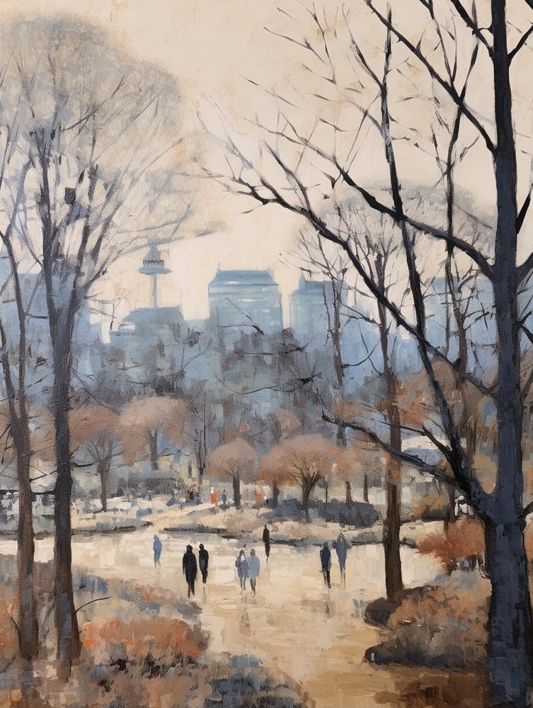 Winter City Park Painting Yoyogi Park Tokyo 1
