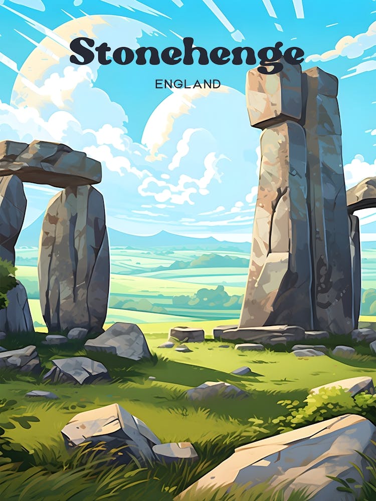 Stonehenge England Archaeological Modern Travel Illustration
