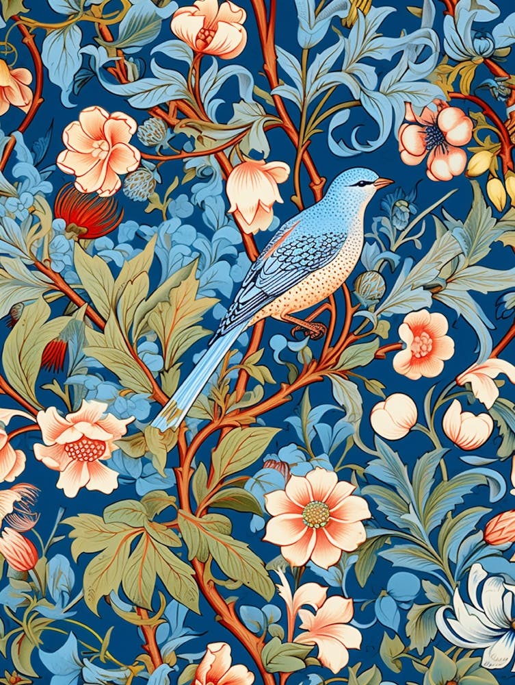 Motif de papier peint avec oiseau et fleurs