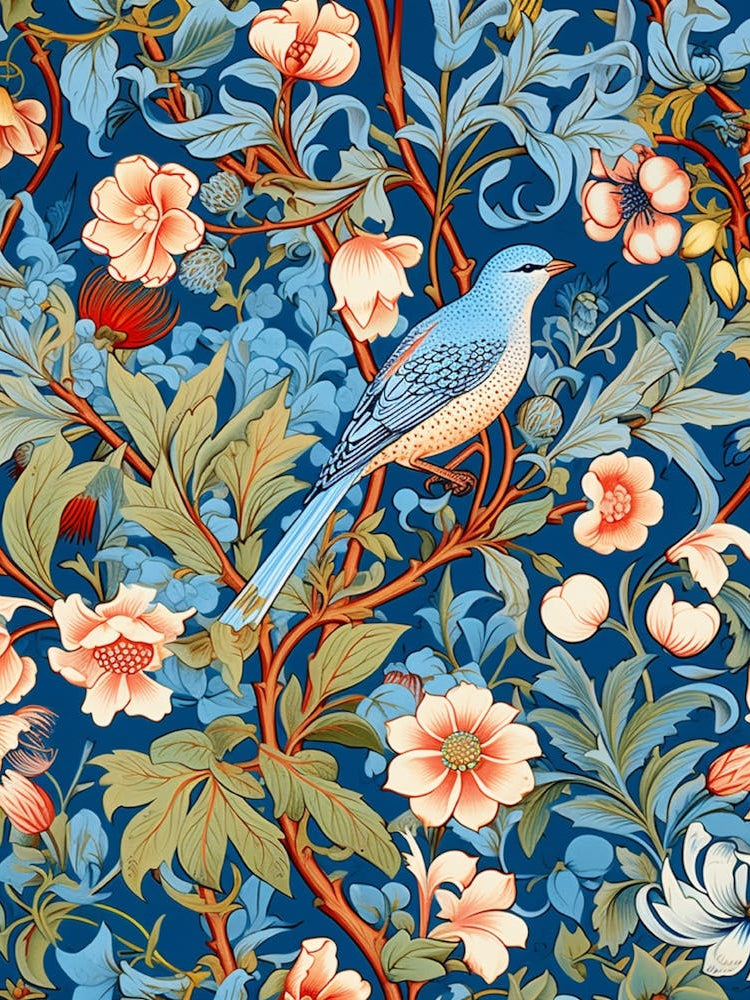 Wallpaper Pattern With Bird And Flowers