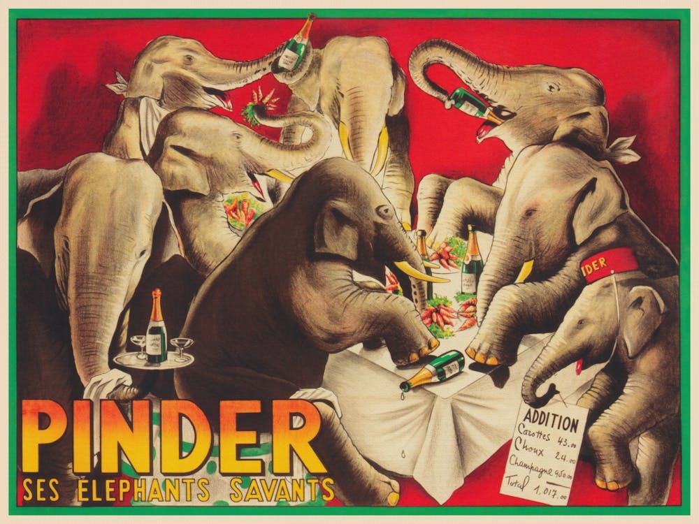 Elephants, Circus, Colorful Vintage Poster