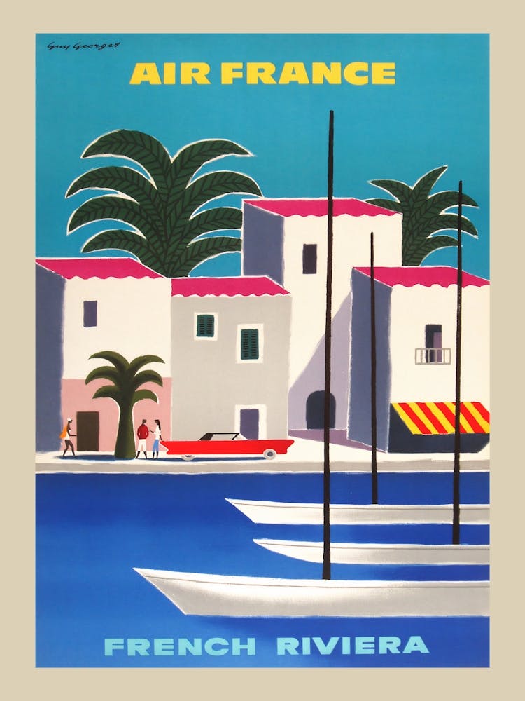 Air France Vintage French Riviera Travel Poster