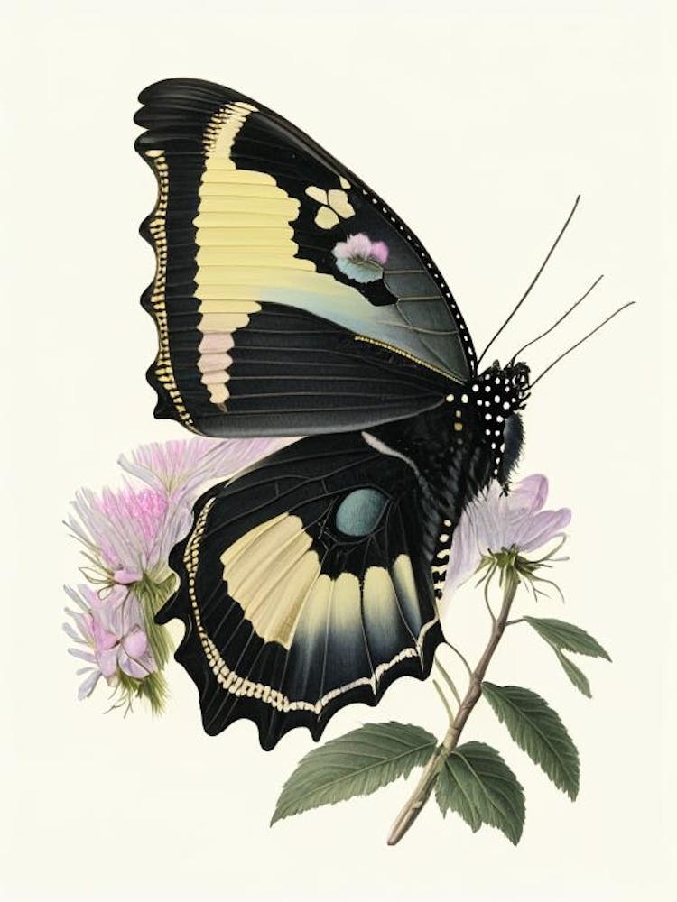 Black Swallowtail Butterfly Vintage Pastel 1