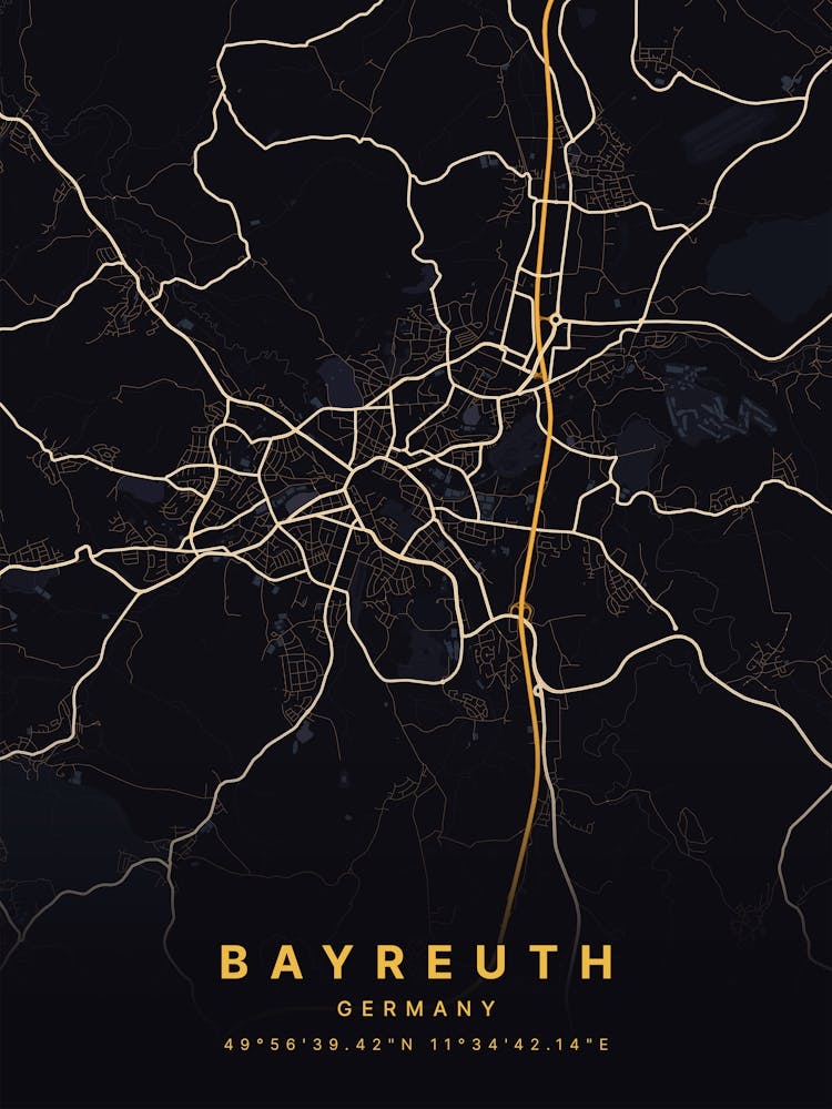 Bayreuth Germany Black And Gold Map