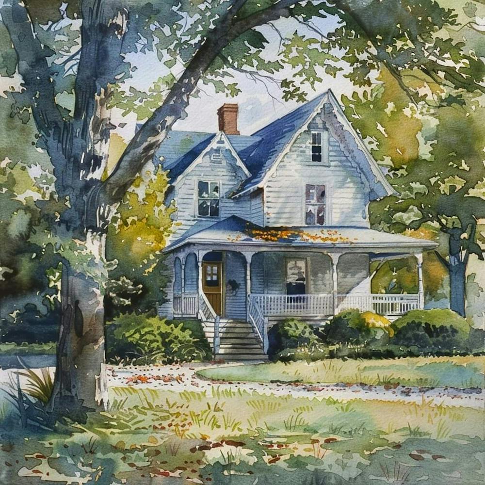 Rustic White Farmhouse Watercolor ~ Americana Vintage Wholesome Art Decor | Dreamy Idyllic