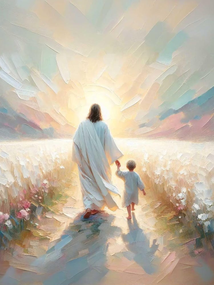 Follow His Light, Modern Christian Art, Jesus Walking With Boy, Jesus Christ Art, Lds Art, Bible Verse Wall Art, Christian Printable Art