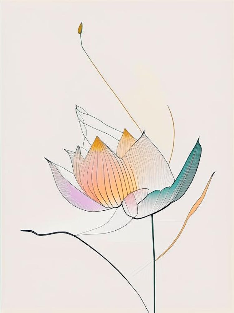 Early Lotus Abstract Line Drawing 1