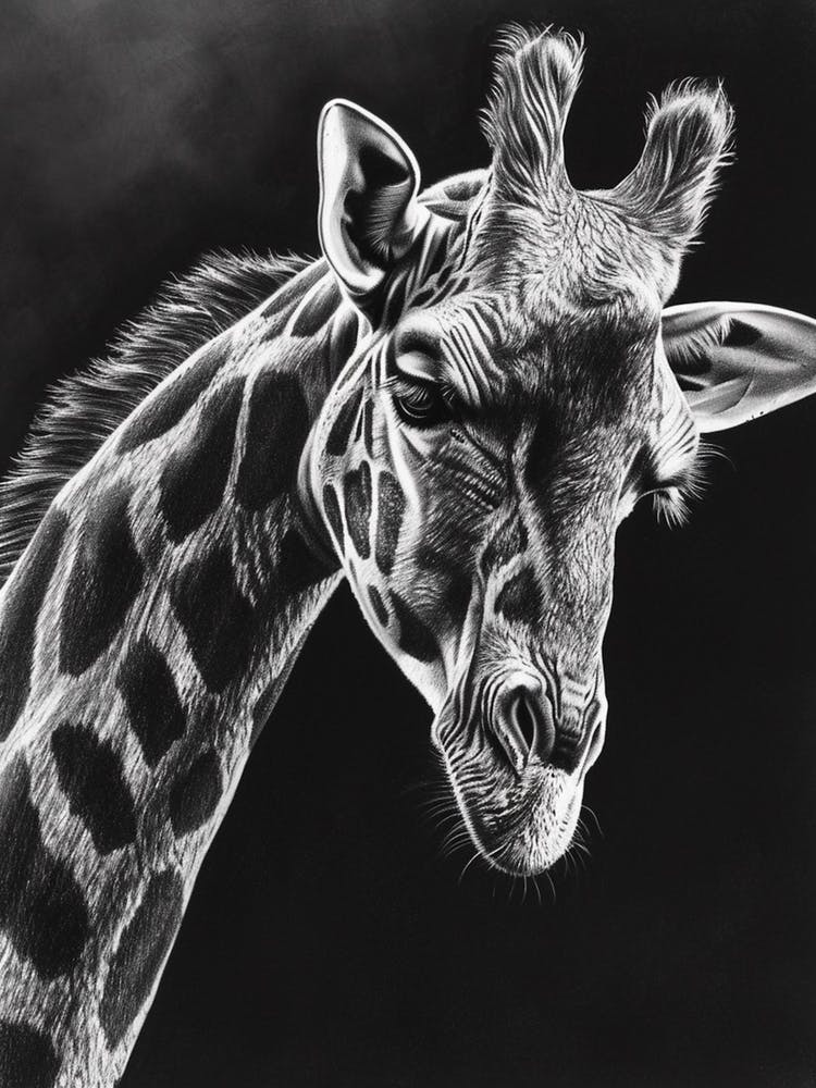 Black & Grey Pencil Drawing Giraffe Drawing