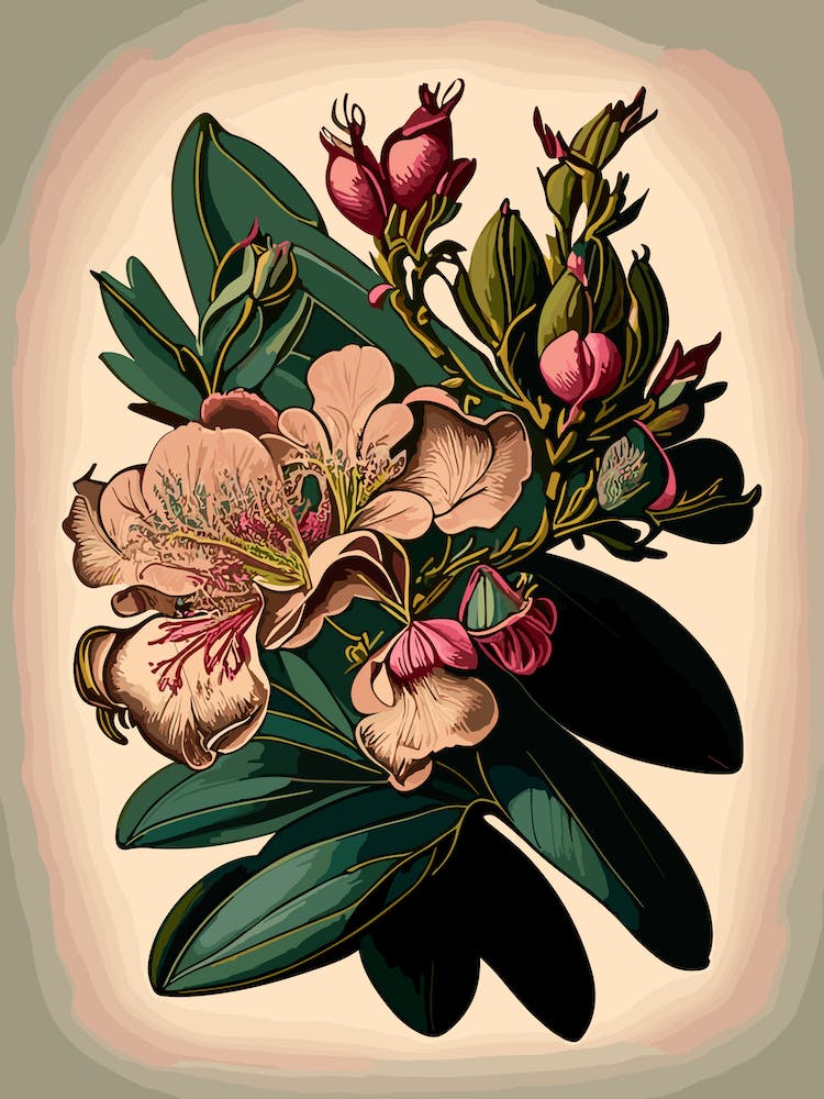 Rhododendron Wildflower Vintage Botanical 2