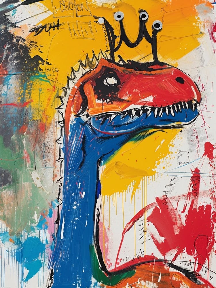 Dinosaurier mit Farbtropfen und Krone 1