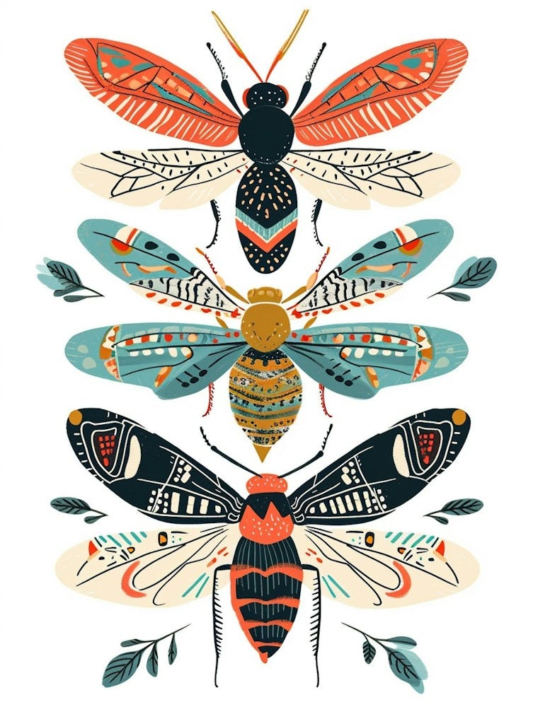 Colourful Insect Illustration Wasp 4