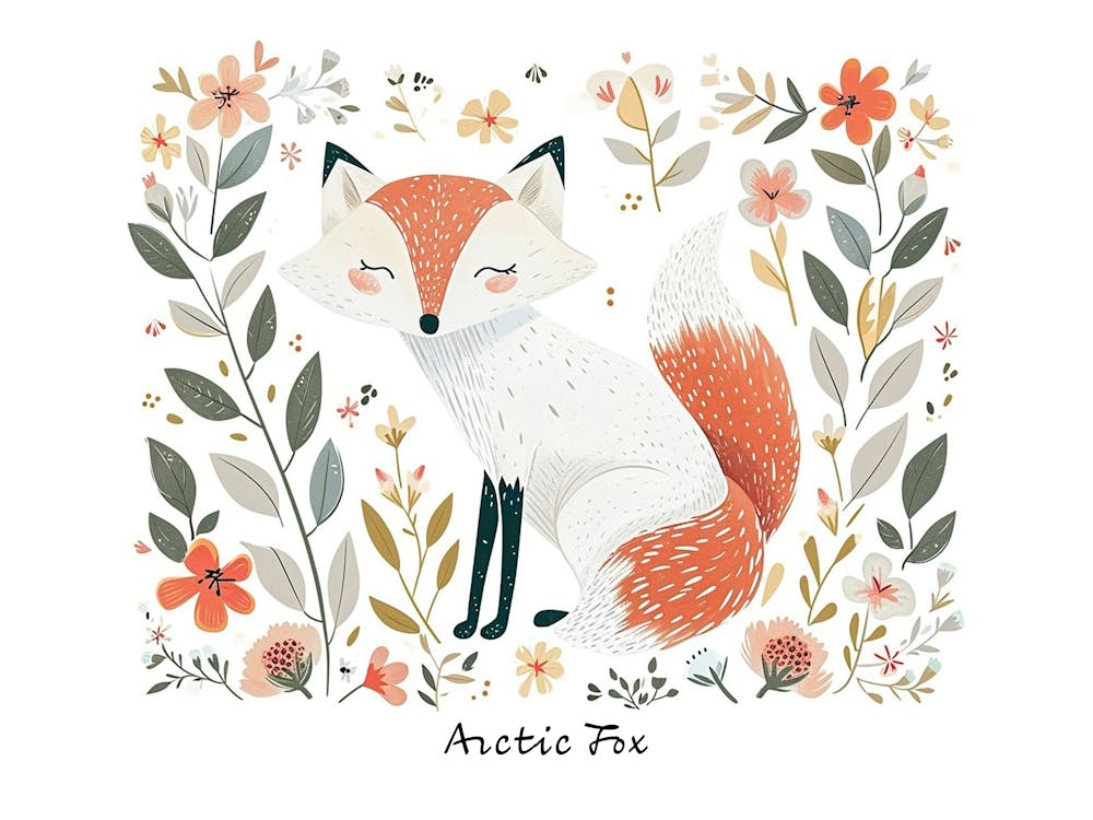 Little Floral Arctic Fox 1 Poster