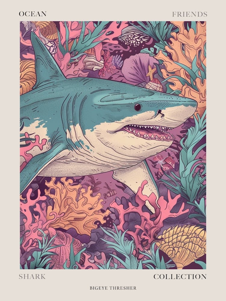 Bigeye Thresher Shark Illustration 1 Poster