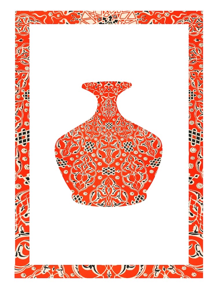 Vintage orange vase with frame artwork