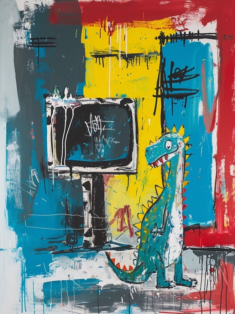 Dinosaur Watching Tv Graffiti Abstract 1
