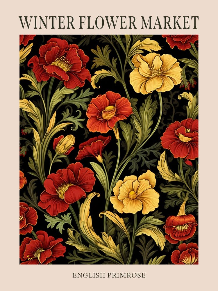 English Primrose 4 Winter Flower Market Poster