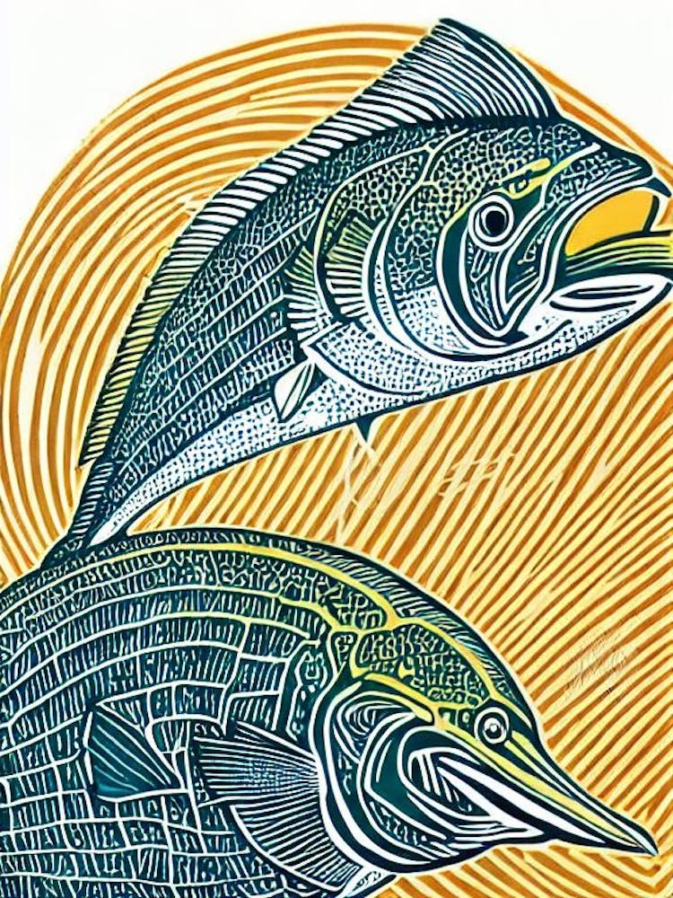 Mahi Mahi II Linocut