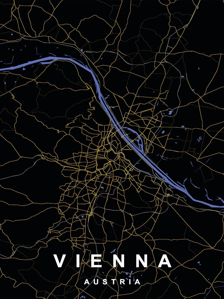 Vienna Austria City Map Black and Gold