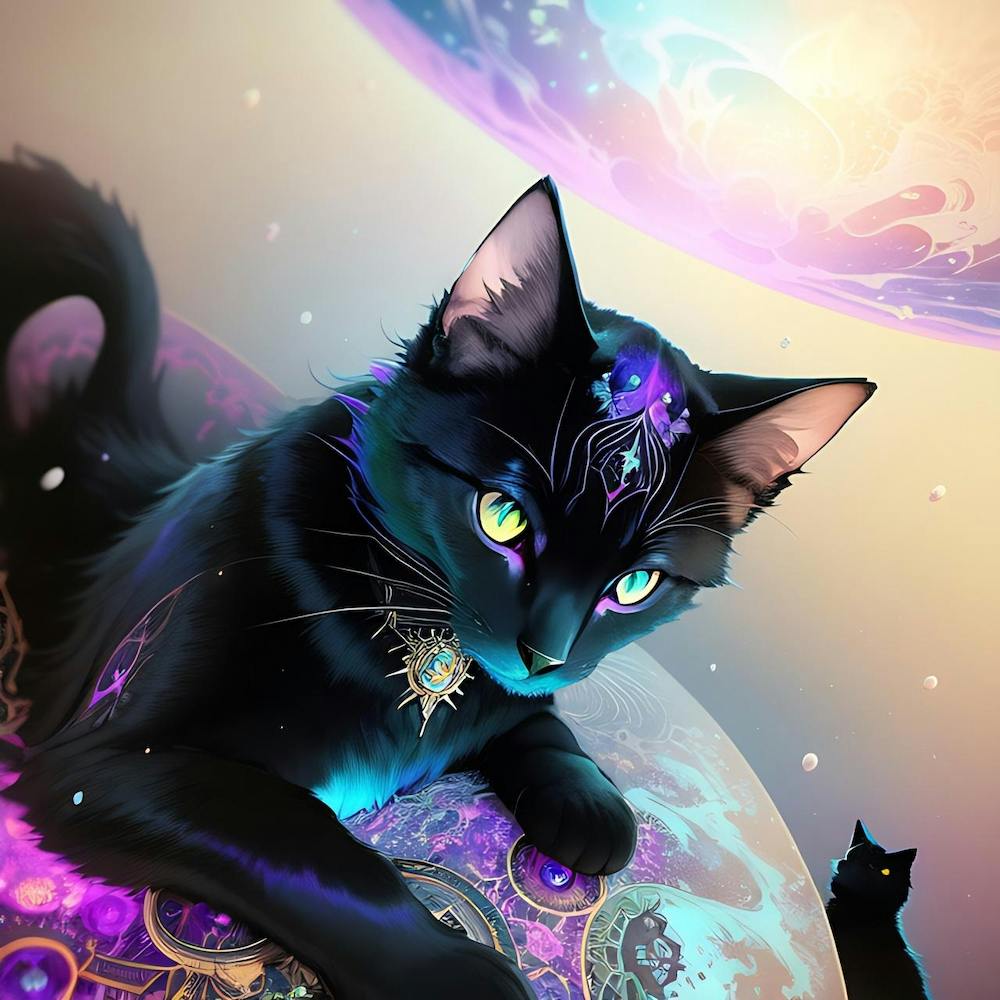 Schwarze Katze auf dem Mond