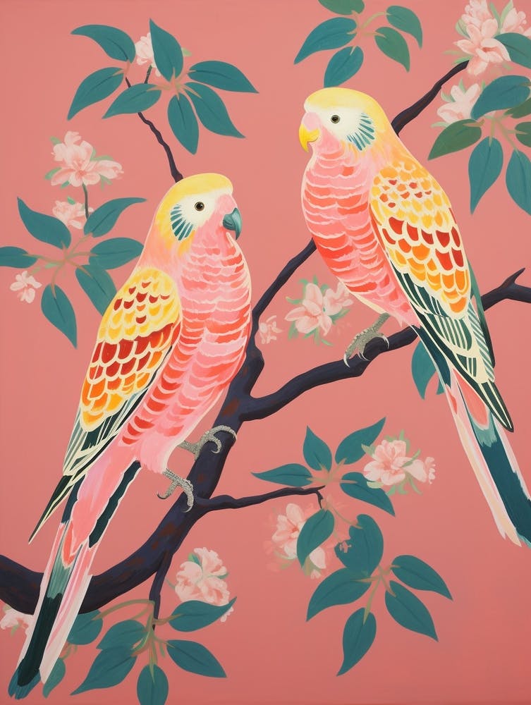 Vintage Japanese Inspired Bird Print Budgerigar 4