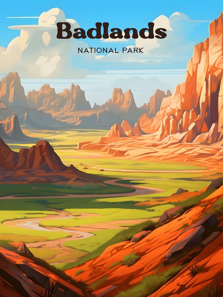 Badlands South Dakota Mountain Modern Travel Art