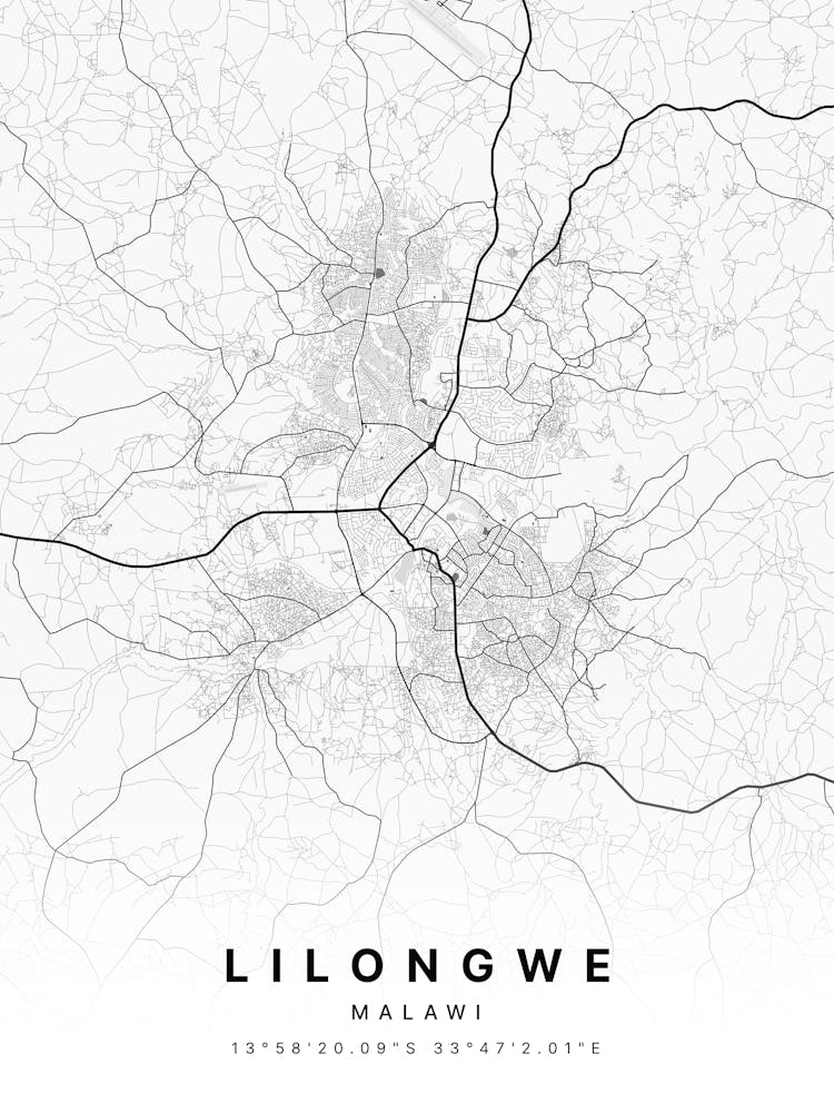 Lilongwe Malawi White Map