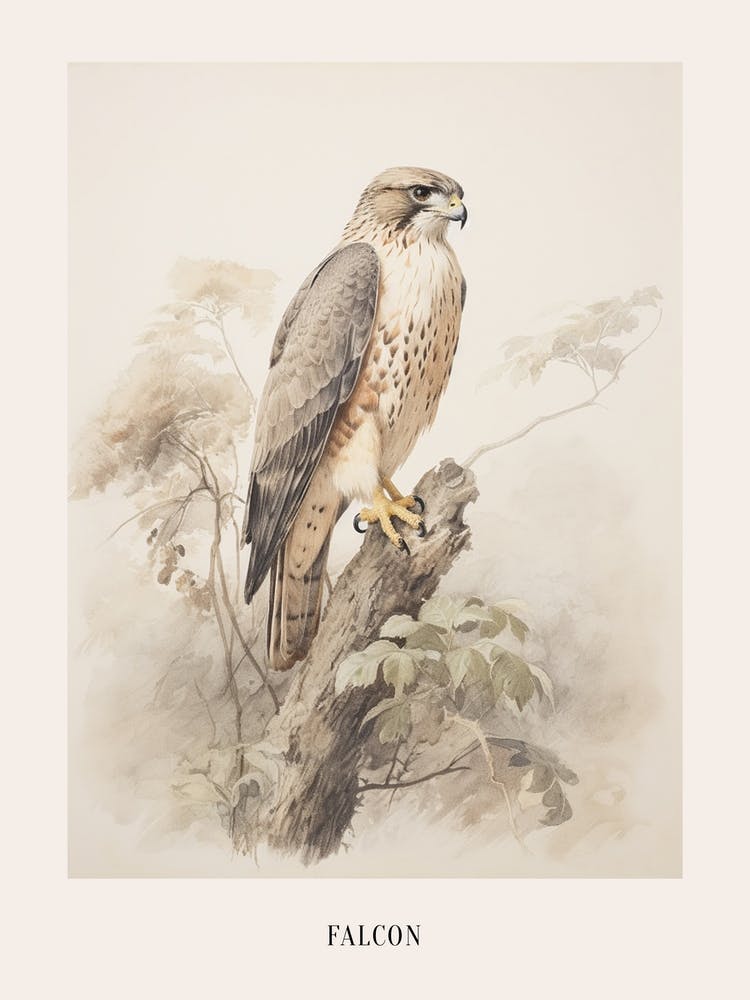 Vintage Bird Drawing Falcon 1 Poster