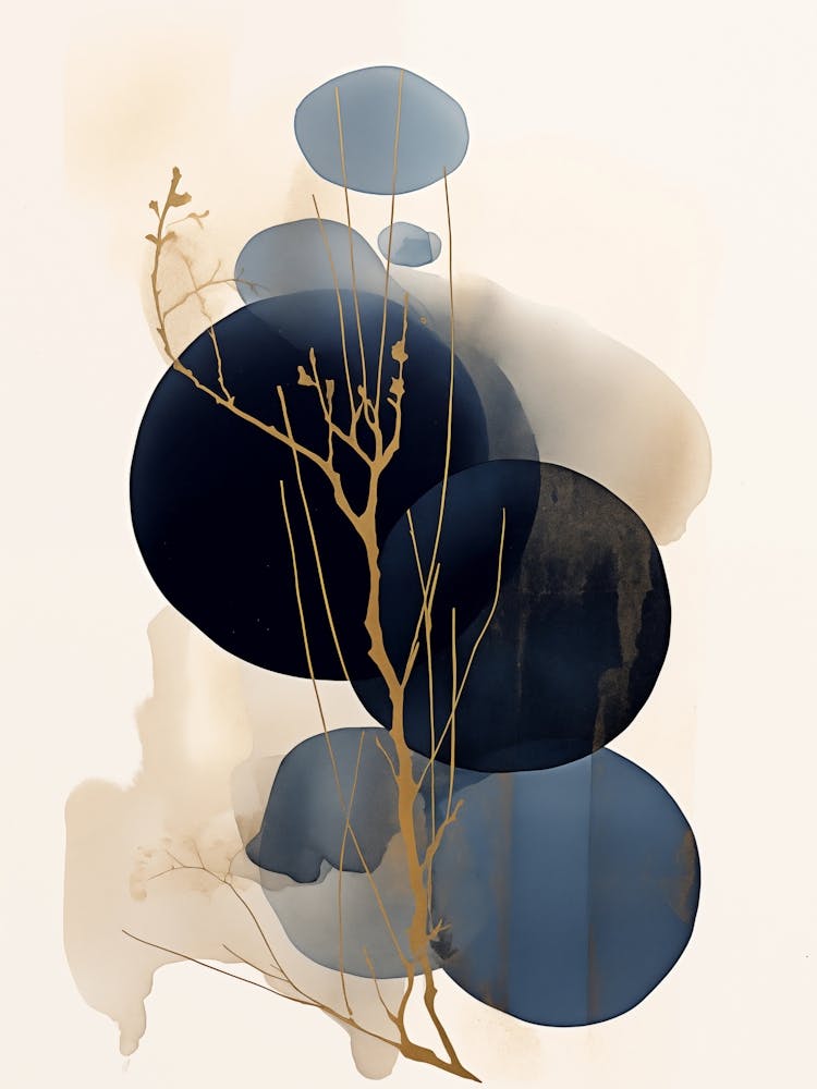 Black, Blue And Gold Abstract Painting 7