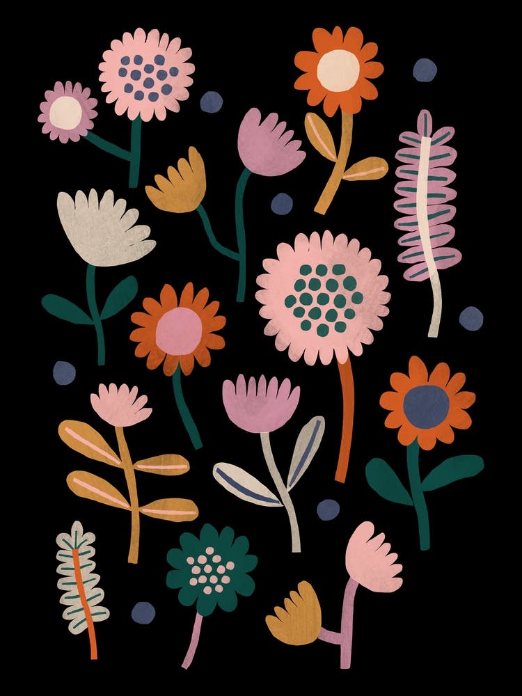 Flowers On Black Background