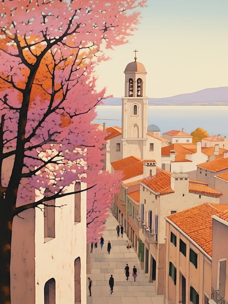 Zadar Kroatien 1 Vintage Rosa Reise-Illustration