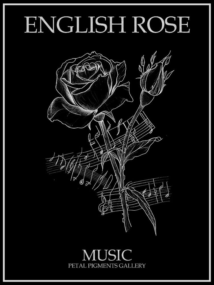 English Rose Music Line Drawing 3 Poster Inverted