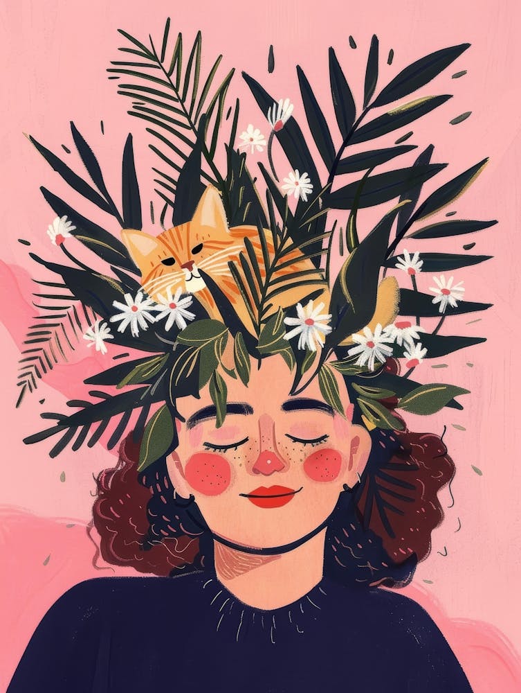 Illustration Of A Girl With Leaves On Her Head