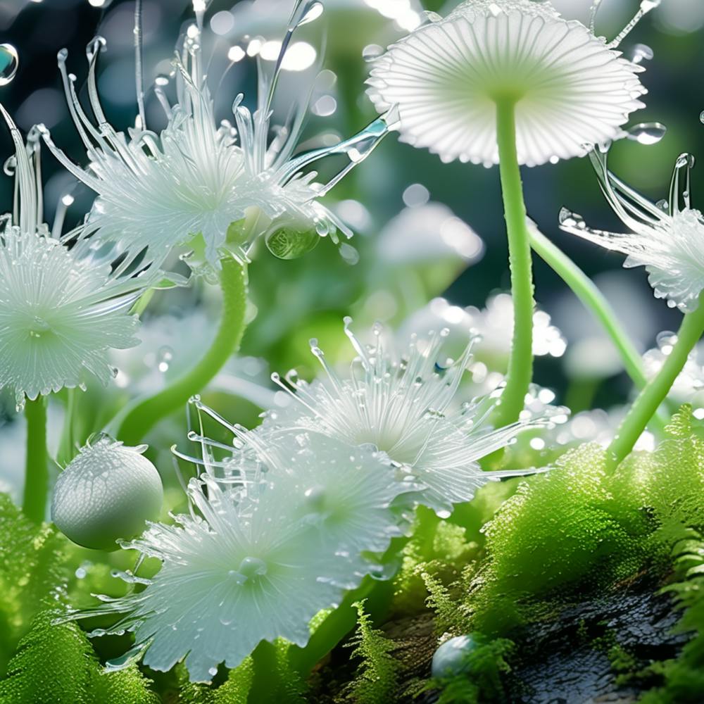 White Mushrooms With Water Droplets