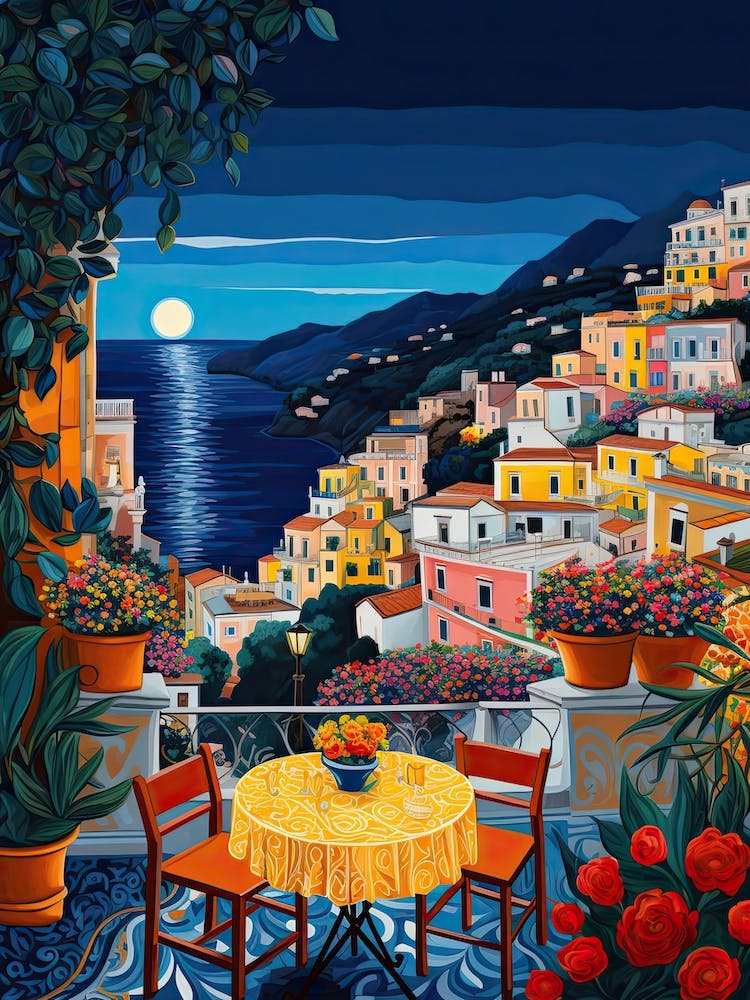 Postiano, Italy, Illustration In The Style Of Pop Art 1