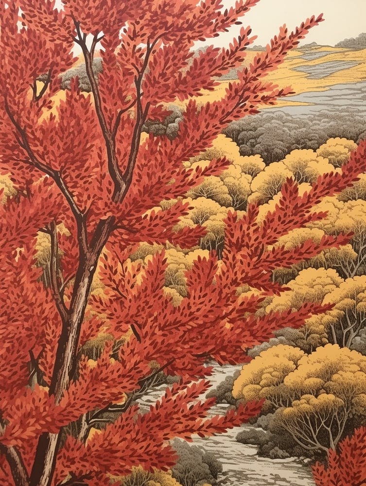 Red Willow 1 Vintage Autumn Tree Print
