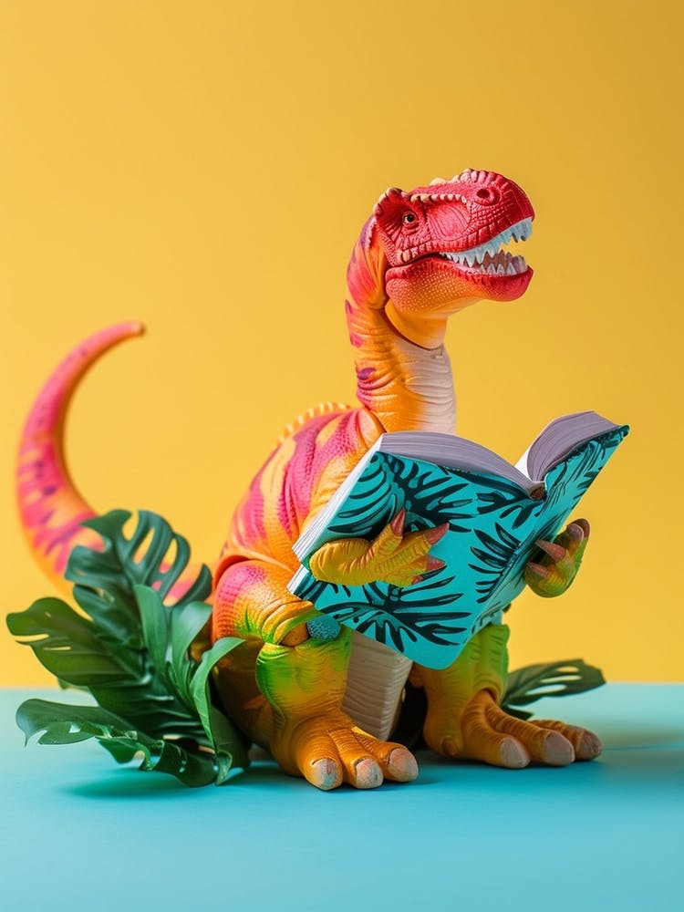 Toy Dinosaur Reading A Book