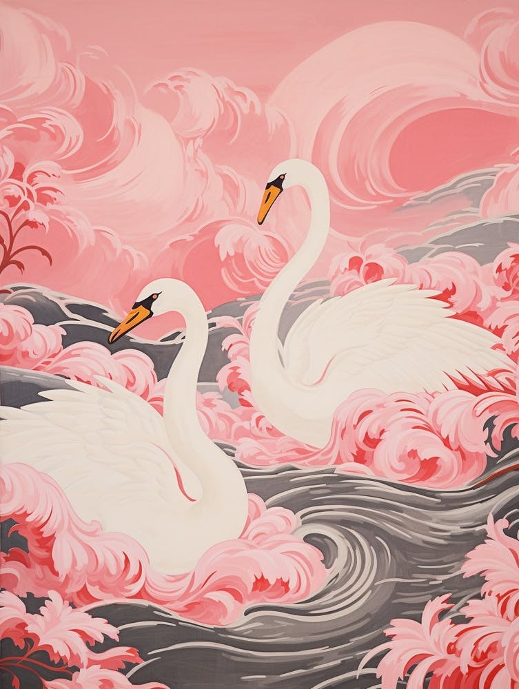 Vintage Japanese Inspired Bird Print Swan 7