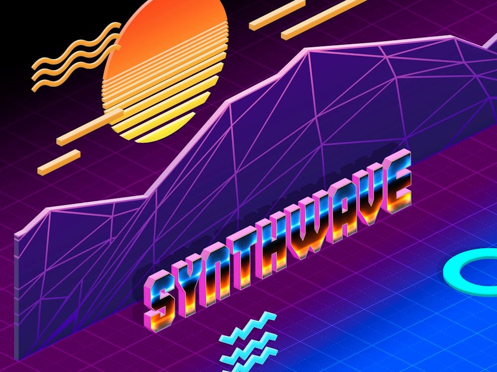 Isometric Synthwave: Sunset [synthwave/vaporwave/cyberpunk] — aesthetic poster, retrowave poster, neon poster