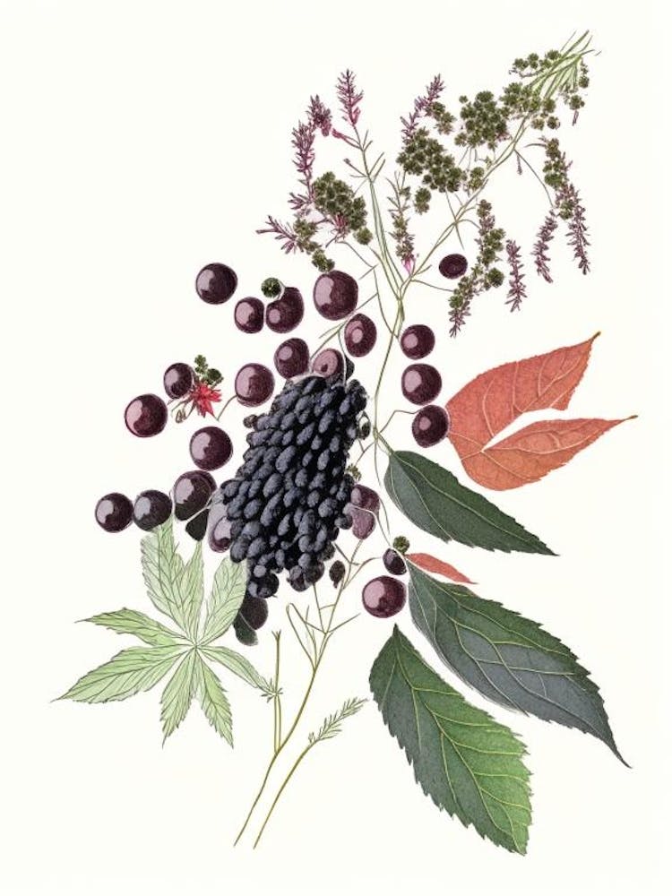 Elderberry Spices And Herbs Pencil Illustration 1