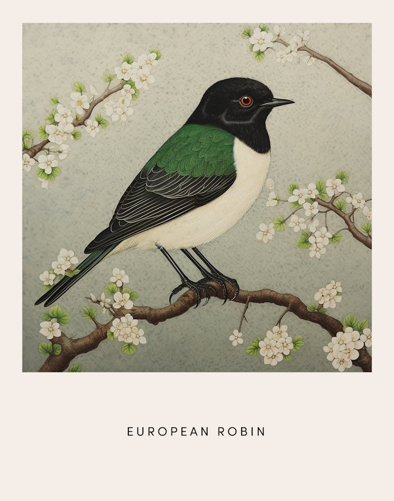 Ohara Koson inspiriertes Vogelgemälde Europäisches Rotkehlchen 2 Poster